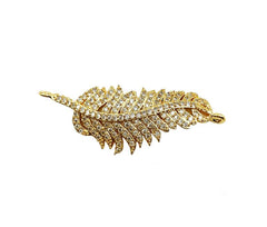 14K Gold Filled FEATHER/ Leaf connector charm, CZ Micro Pave Feather Link Connector Charms, Feather Jewelry, 45x15mm| CN146