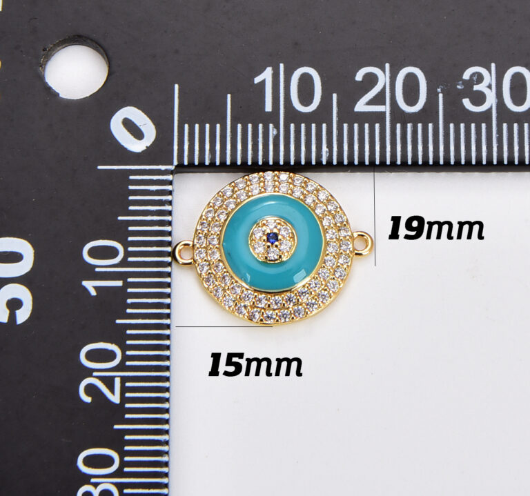 18K Gold Filled EVIL Eye connector Charm Pendant, CZ Micro Pave Evil Eye Link Connector, Pastel Evil Eye Charm, Gold Evil Eye Connector,20x15mm| CN148