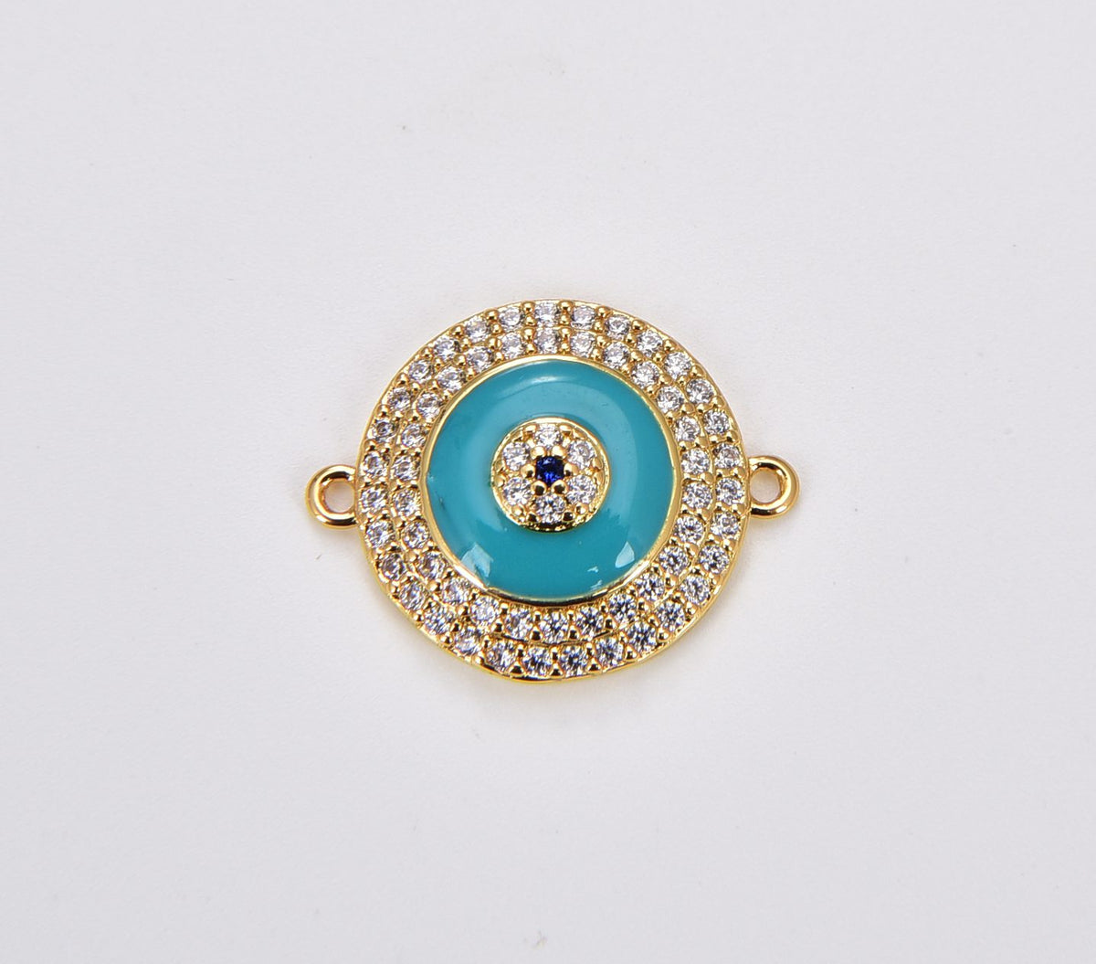 18K Gold Filled EVIL Eye connector Charm Pendant, CZ Micro Pave Evil Eye Link Connector, Pastel Evil Eye Charm, Gold Evil Eye Connector,20x15mm| CN148