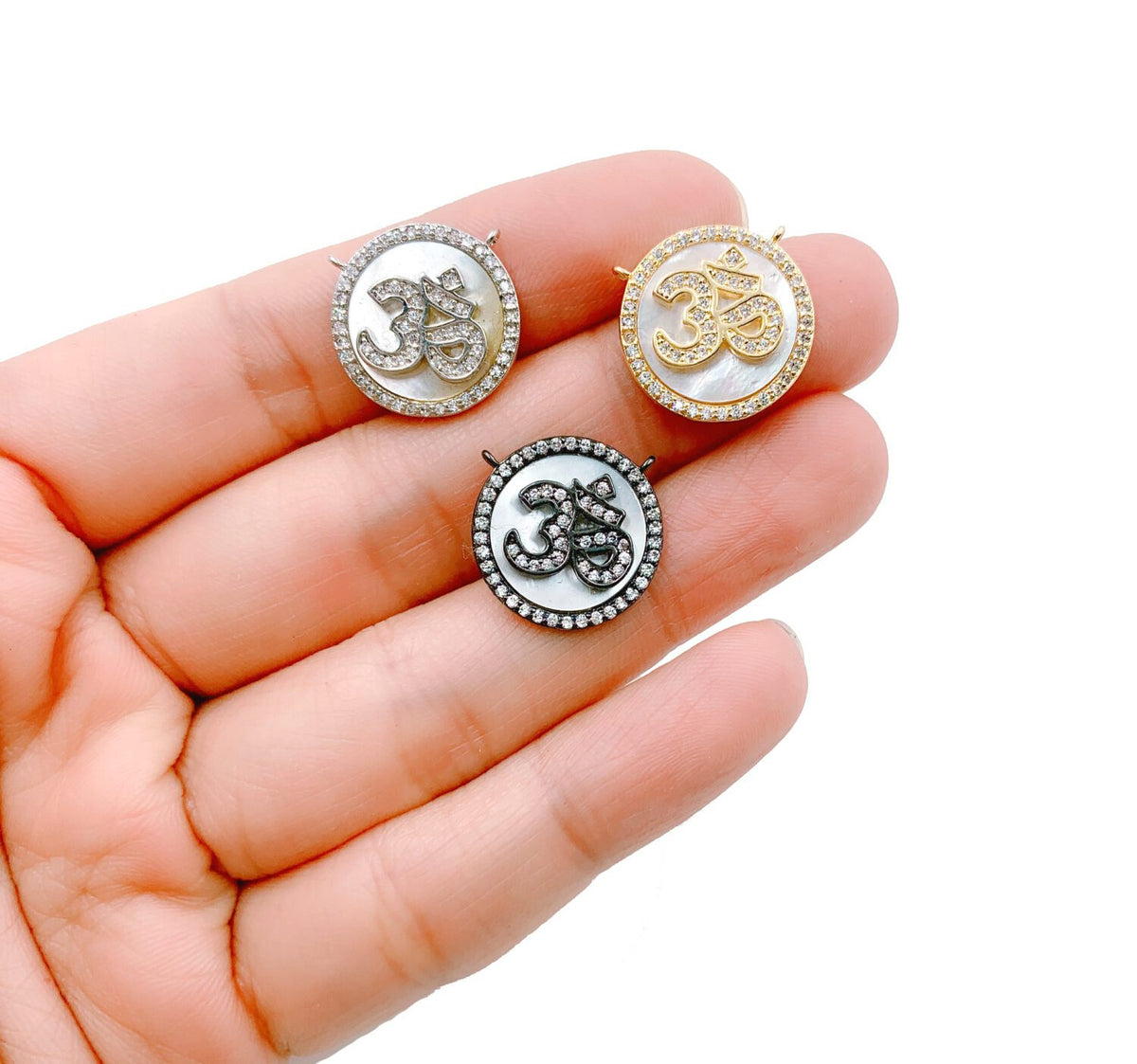 18K Gold Filled Om Charm Connector, CZ Micro Pave OM Yoga Connector, Ohm Connector, Connector Charms, Yoga Charms, 15mm, CN153