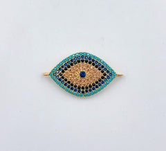 14K Gold Filled EVIL Eye connector, CZ Micro Pave Evil Eye Bracelet Connector Charm ,CZ Evil Eye Connector, Evil Eye Connector, 29x15mm, CN168