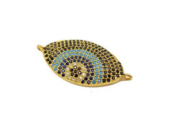 18K Gold Filled Evil Eye Colored CZ Pave Connector, CZ Micro Pave Evil Eye, Colored Evil Eye, 28x21mm, CN174