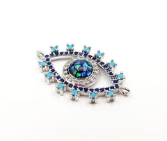 18K Gold Filled Blue Evil Eye Connector, Evil Eye Charm, Gold Evil Eye, Evil Eye Necklace, Greek Evil Eye, Pave Evil Eye, 30x17mm, CN181