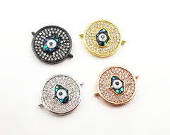 18K Gold Filled Evil Eye Connector, Evil Eye Charm, Gold Evil Eye, Evil Eye Necklace, Greek Evil Eye, Pave Evil Eye, 16x13mm, CN182