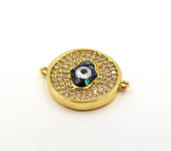 18K Gold Filled Evil Eye Connector, Evil Eye Charm, Gold Evil Eye, Evil Eye Necklace, Greek Evil Eye, Pave Evil Eye, 16x13mm, CN182