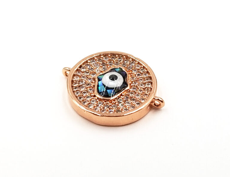 18K Gold Filled Evil Eye Connector, Evil Eye Charm, Gold Evil Eye, Evil Eye Necklace, Greek Evil Eye, Pave Evil Eye, 16x13mm, CN182