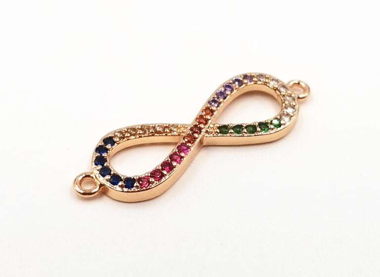 18K Gold Filled Rainbow CZ Infinity Connector, Infinity Charm, Infinity Earrings, Infinity Necklace, Infinity Band, 28x7mm,CN183