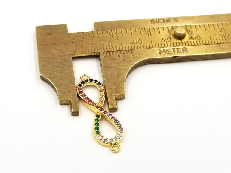 18K Gold Filled Rainbow CZ Infinity Connector, Infinity Charm, Infinity Earrings, Infinity Necklace, Infinity Band, 28x7mm,CN183