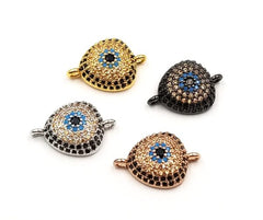 18K Gold Filled Evil Eye Connector, CZ Pave Evil Eye Charm, Gold/ Silver/ Rose Gold/Black Evil Eye Triangle CZ Connector, 12X17mm|CN187