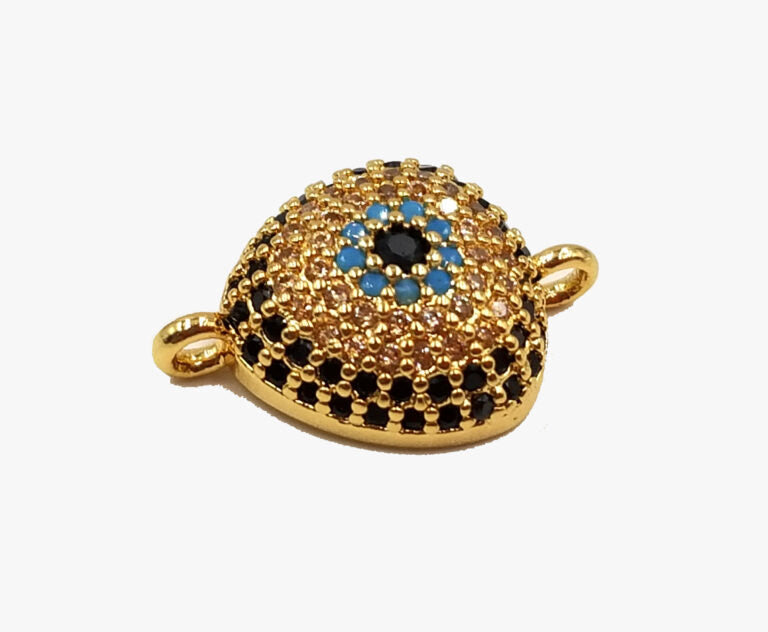 18K Gold Filled Evil Eye Connector, CZ Pave Evil Eye Charm, Gold/ Silver/ Rose Gold/Black Evil Eye Triangle CZ Connector, 12X17mm|CN187