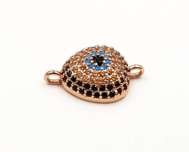 18K Gold Filled Evil Eye Connector, CZ Pave Evil Eye Charm, Gold/ Silver/ Rose Gold/Black Evil Eye Triangle CZ Connector, 12X17mm|CN187