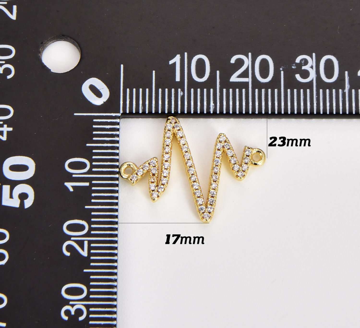 18K Gold Filled Heart Beat Connector, Gold CZ Micro Pave Heart Beat /Pulse Link Charm, Heartbeat SVG Charm for Necklace Bracelet Supplies |CN190