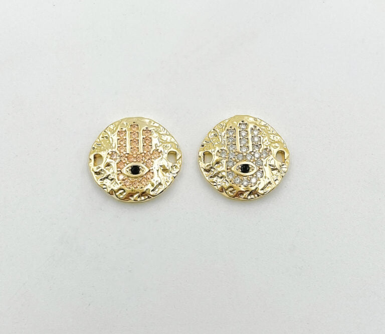 18K Gold Filled Evil Eye Hamsa Hand Link Connector, Hamsa Hand Charm Connector for Bracelet Necklace Jewelry Making, 15x14mm, CN195