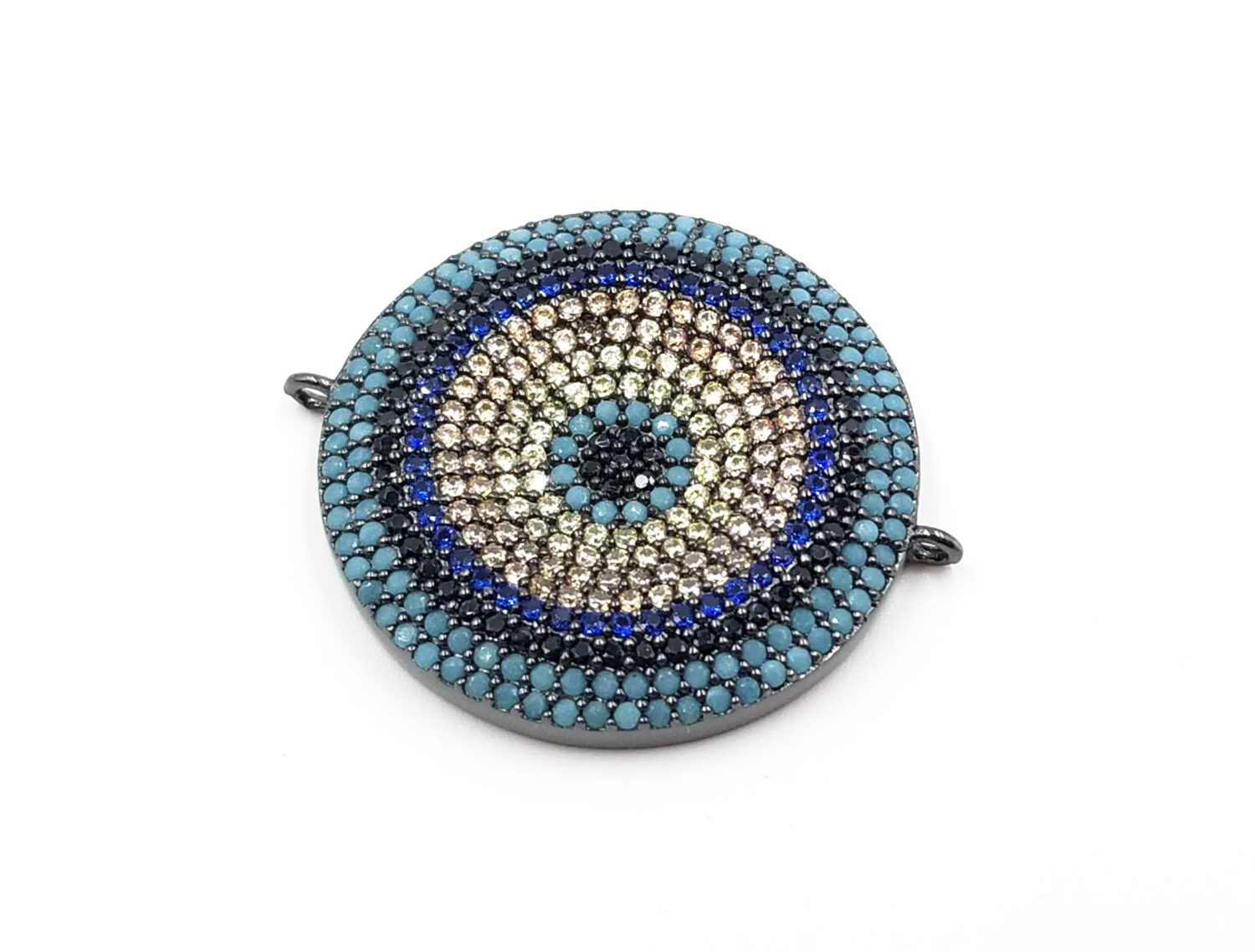 Turquoise CZ Evil Eye Connector, Evil Eye Charm, Gold Evil Eye, Evil Eye Necklace, Greek Evil Eye, Pave Connector, 35mm, CN197