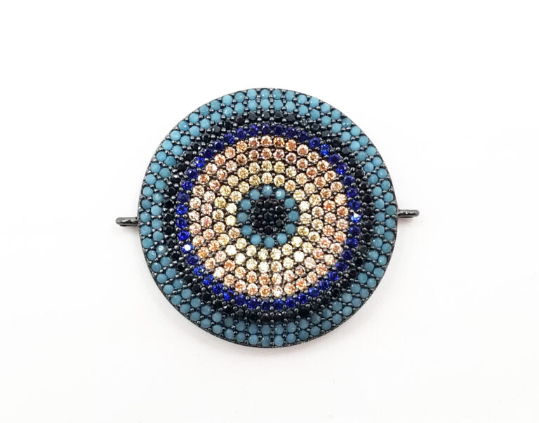 Turquoise CZ Evil Eye Connector, Evil Eye Charm, Gold Evil Eye, Evil Eye Necklace, Greek Evil Eye, Pave Connector, 35mm, CN197