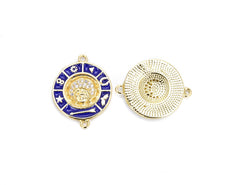 14K Gold Filled Round Enamel Disc Connector, Round Pave Connector Charm, Pave Findings, Rhinestone Connector, Enamel Charms, 23x18mm, CN198