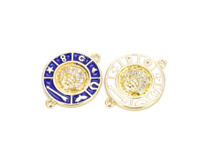 14K Gold Filled Round Enamel Disc Connector, Round Pave Connector Charm, Pave Findings, Rhinestone Connector, Enamel Charms, 23x18mm, CN198