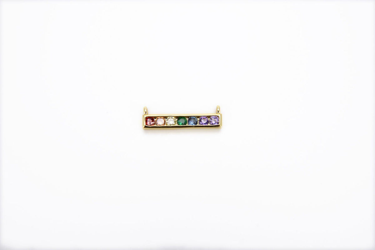 18K Gold Filled Rainbow CZ Bar Connector, CZ Micro Pave Bar Charm, Pride Rainbow Jewelry, Long Bar Pendant, 20x6mm, CN204