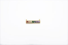 18K Gold Filled Rainbow CZ Bar Connector, CZ Micro Pave Bar Charm, Pride Rainbow Jewelry, Long Bar Pendant, 20x6mm, CN204