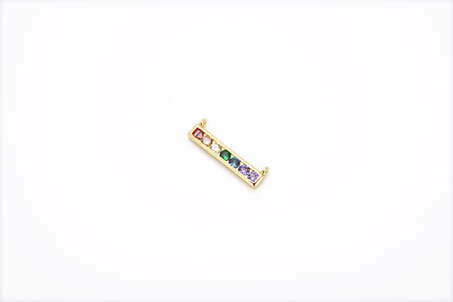 18K Gold Filled Rainbow CZ Bar Connector, CZ Micro Pave Bar Charm, Pride Rainbow Jewelry, Long Bar Pendant, 20x6mm, CN204