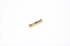 18K Gold Filled Rainbow CZ Bar Connector, CZ Micro Pave Bar Charm, Pride Rainbow Jewelry, Long Bar Pendant, 20x6mm, CN204