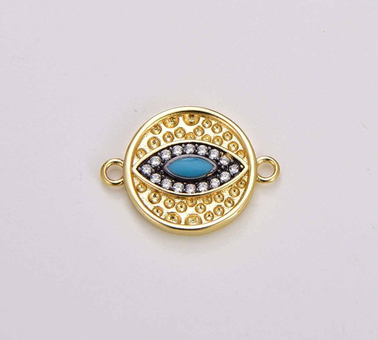 18K Gold Filled Dainty Evil Eye Charm Connector, Evil Eye Necklace, Evil Eye Pendant For Bracelet Necklace Jewelry Making, 18x13mm, CN205