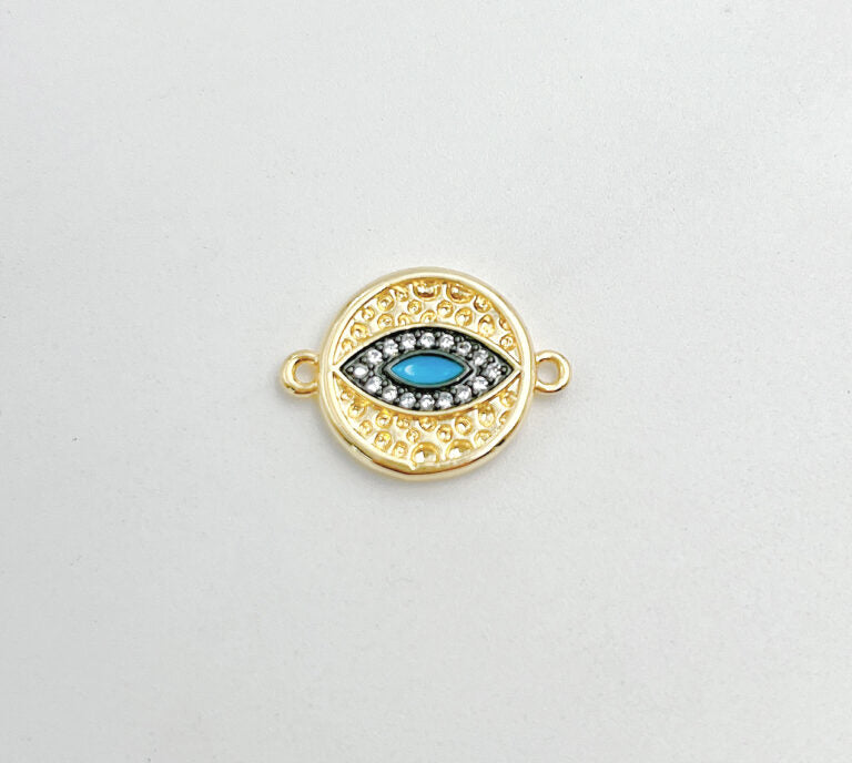 18K Gold Filled Dainty Evil Eye Charm Connector, Evil Eye Necklace, Evil Eye Pendant For Bracelet Necklace Jewelry Making, 18x13mm, CN205