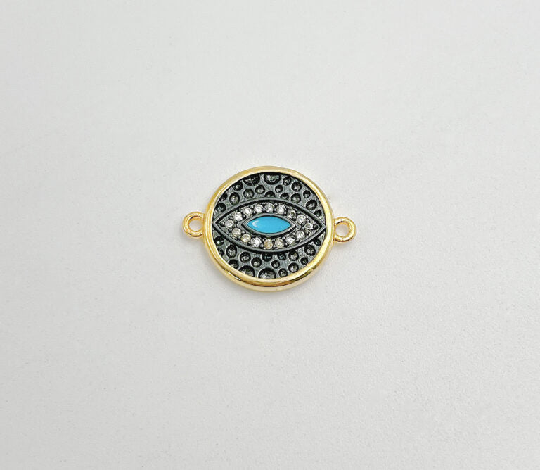 18K Gold Filled Dainty Evil Eye Charm Connector, Evil Eye Necklace, Evil Eye Pendant For Bracelet Necklace Jewelry Making, 18x13mm, CN205