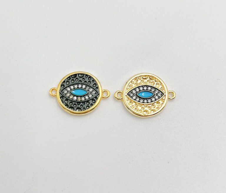 18K Gold Filled Dainty Evil Eye Charm Connector, Evil Eye Necklace, Evil Eye Pendant For Bracelet Necklace Jewelry Making, 18x13mm, CN205