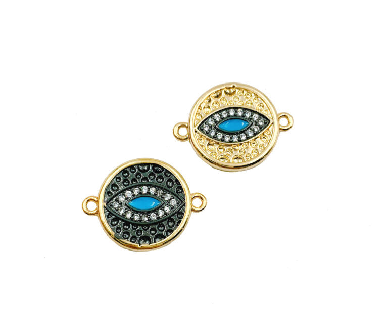 18K Gold Filled Dainty Evil Eye Charm Connector, Evil Eye Necklace, Evil Eye Pendant For Bracelet Necklace Jewelry Making, 18x13mm, CN205