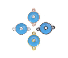 14K Gold Filled Turquoise Blue Enamel Evil Eye Connector, Round Enamel Evil Eye Charm, Evil Eye Necklace, Cubic Zirconia, 18x12mm, CN207