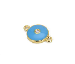 14K Gold Filled Turquoise Blue Enamel Evil Eye Connector, Round Enamel Evil Eye Charm, Evil Eye Necklace, Cubic Zirconia, 18x12mm, CN207