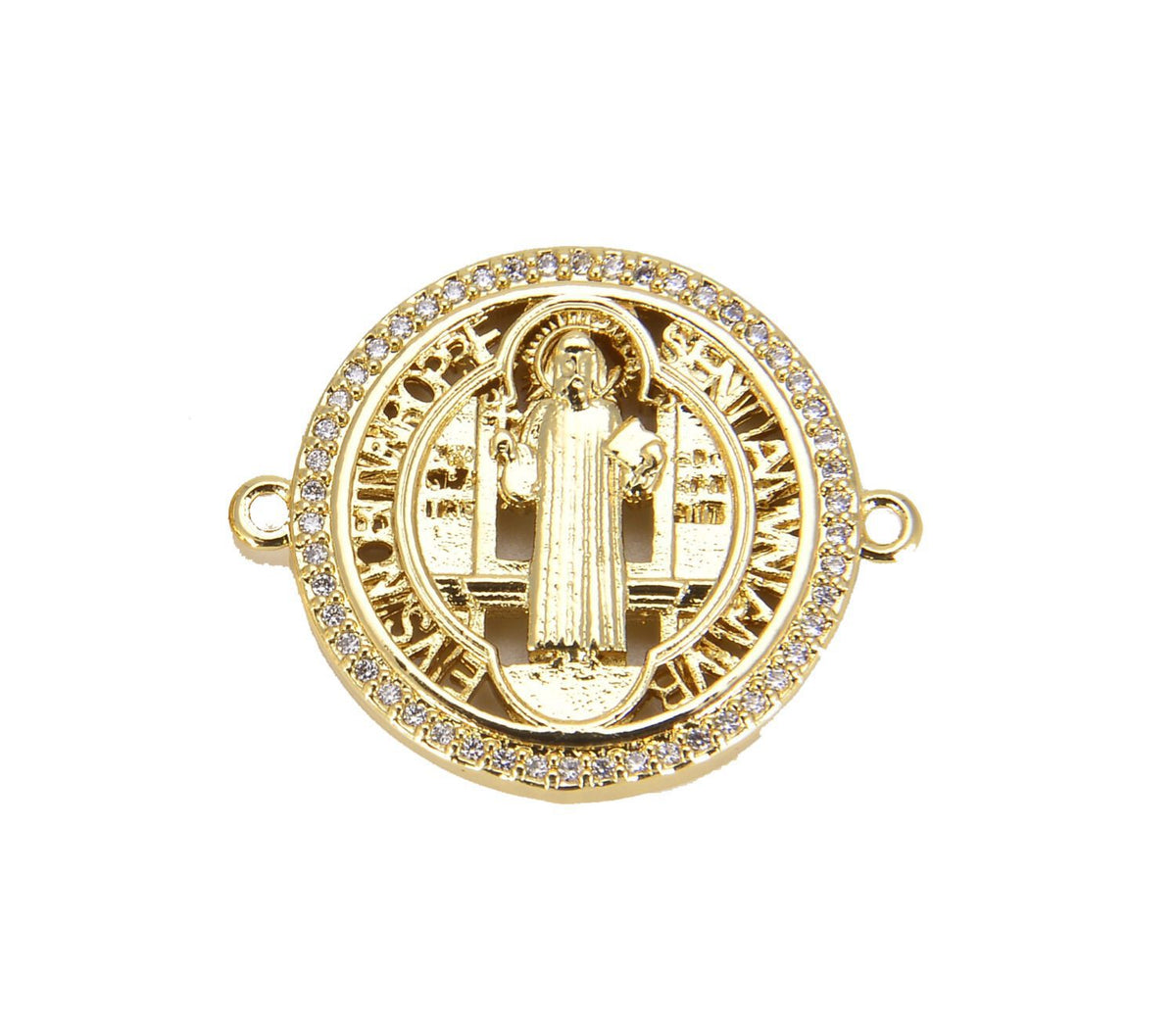 14K Gold Filled Saint Benedict Micro Pave CZ Connector, St Benedict Bracelet, Christian Charms, St. Benedict Necklace, 27x22mm, CN210