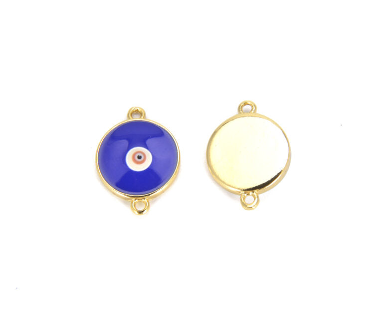 14K Gold Filled Enamel Evil Eye Connector, Enamel Evil Eye Charm, Turkish Evil Eye, Evil Eye Charm, Evil Eye Necklace, 19x14mm, CN211