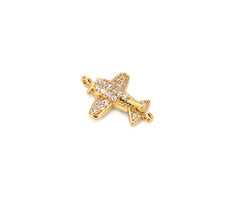 18K Gold Filled Airplane Connector CZ Micro Pave, Airplane Necklace, Traveler Jewelry, Pilot Jewelry, Airplane Charm, 17x12mm, CN215