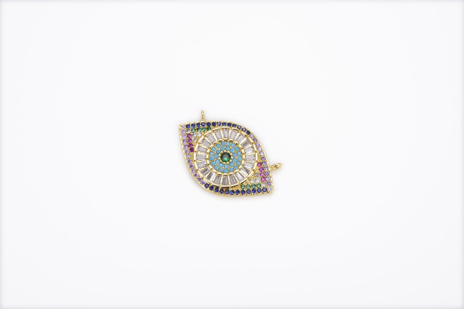 18K Gold Filled Rainbow CZ Evil Eye Pendant Connector, 18K Gold CZ Micro Pave Evil Eye Connector, Evil Eye Charm, Greek Evil Eye, 26x17mm, CN217