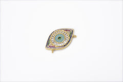 18K Gold Filled Rainbow CZ Evil Eye Pendant Connector, 18K Gold CZ Micro Pave Evil Eye Connector, Evil Eye Charm, Greek Evil Eye, 26x17mm, CN217