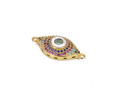 14K Gold Filled Evil Eye Connector CZ Micro Pave with Shell, Multiple CZ Evil Eye Connector, Evil Eye Necklace, 22x11mm, CN219