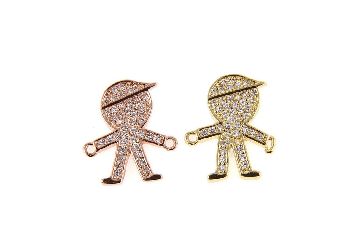 22K Gold Filled Little Boy Connector CZ Micro Pave, Little Boy Charm, Boy Pendant, Boy Charm Necklace, Kid Charms, 17x14mm, CN221