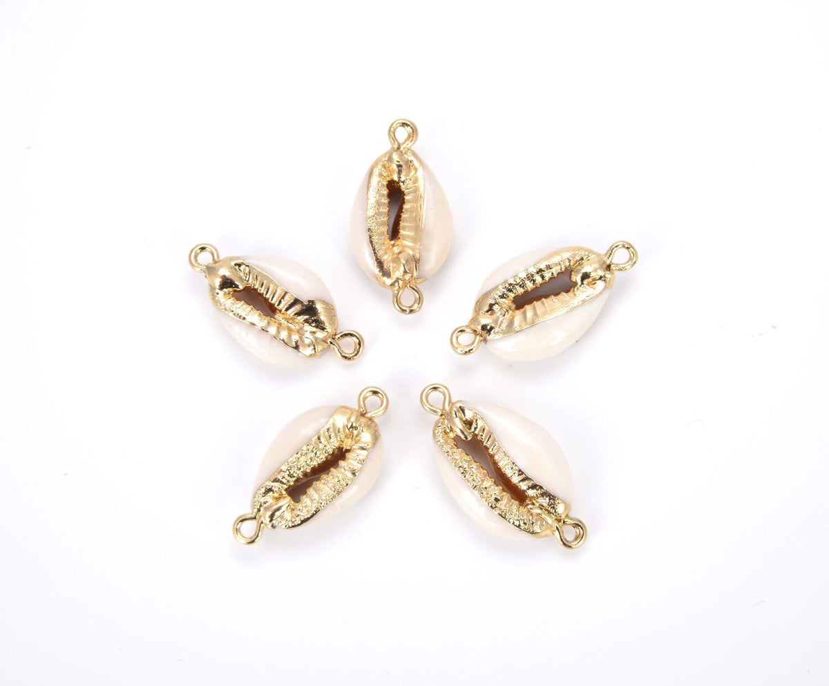 14K Gold Filled Natural Cowrie Shell Connector, Cowrie Shell Necklace, Bead Connector, Sea Shell Necklace, Shell Pendant, Cowrie Shell, 24x12mm, CN231