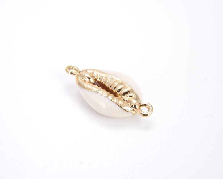 14K Gold Filled Natural Cowrie Shell Connector, Cowrie Shell Necklace, Bead Connector, Sea Shell Necklace, Shell Pendant, Cowrie Shell, 24x12mm, CN231