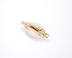 14K Gold Filled Natural Cowrie Shell Connector, Cowrie Shell Necklace, Bead Connector, Sea Shell Necklace, Shell Pendant, Cowrie Shell, 24x12mm, CN231