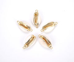 24K Gold Filled Natural Cowrie Shell Connector, Cowrie Shell Necklace, Bead Connector, Sea Shell Necklace, Shell Pendant, Cowrie Shell, 24x12mm, CN232