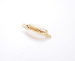 24K Gold Filled Natural Cowrie Shell Connector, Cowrie Shell Necklace, Bead Connector, Sea Shell Necklace, Shell Pendant, Cowrie Shell, 24x12mm, CN232