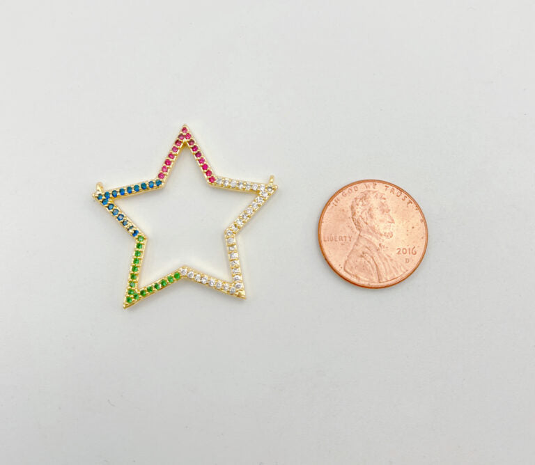 18K Gold Filled Star Charm Connector, Colorful Rainbow CZ Star Pendant for Bracelet Necklace Jewelry Making Supply, CN258