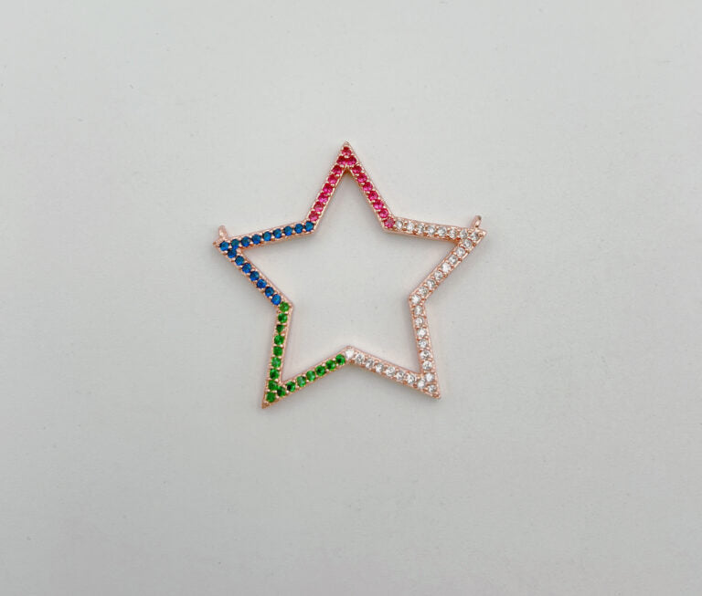 18K Gold Filled Star Charm Connector, Colorful Rainbow CZ Star Pendant for Bracelet Necklace Jewelry Making Supply, CN258