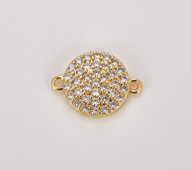 18K Gold Filled Round Shape Charm Connector CZ Micro Pave, Disc Connector, Pave Connector, Connector Charms, Cubic Zirconia, 12x8mm, CN269