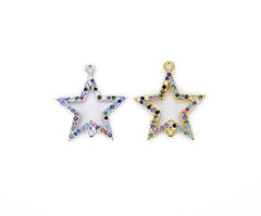 18K Gold Filled Multi CZ Star Charm Connector, Star Charm, Star Pendant, Star Bracelet, Star Necklace, Cubic Zirconia, 21x20mm, CN272