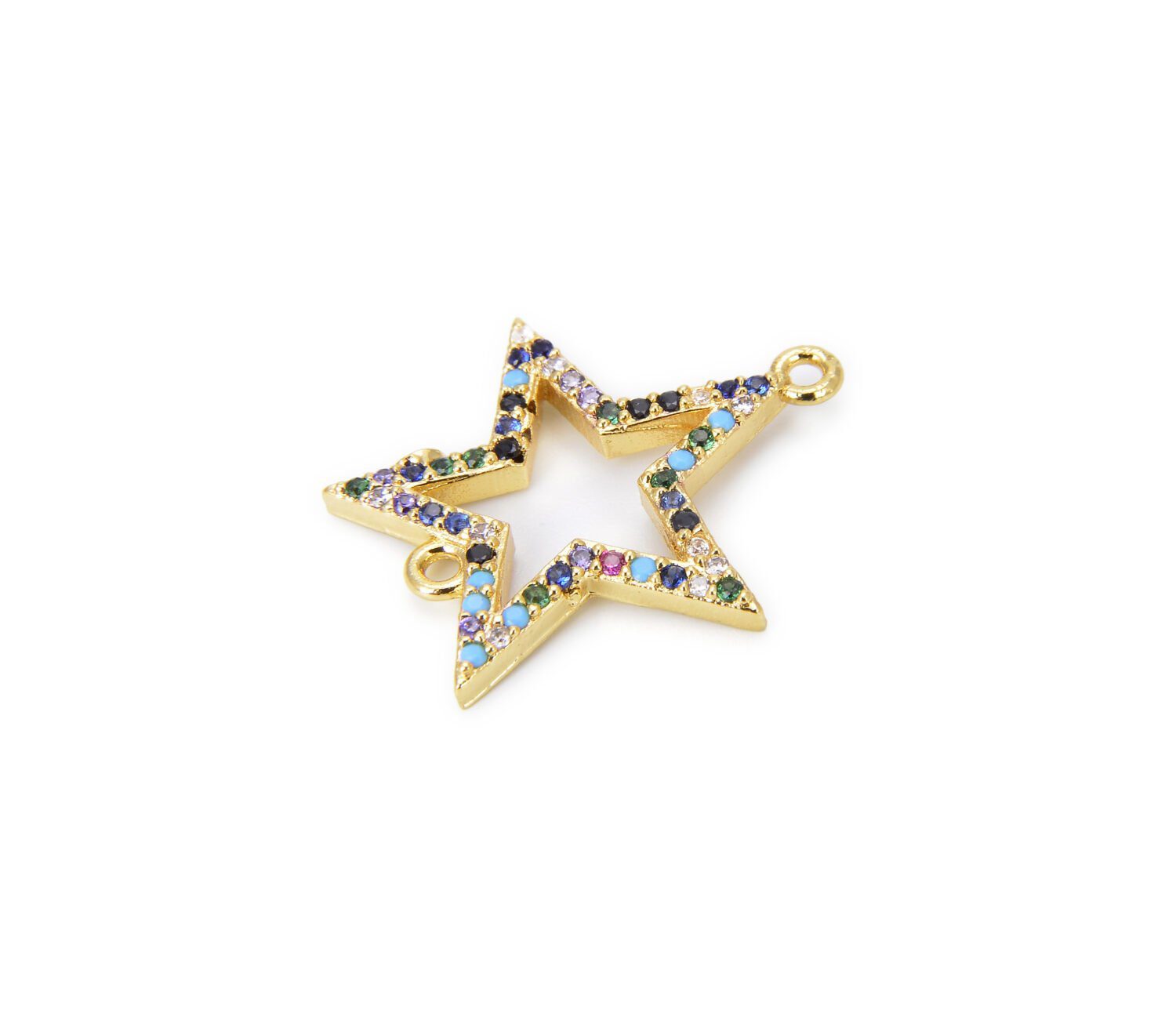 18K Gold Filled Multi CZ Star Charm Connector, Star Charm, Star Pendant, Star Bracelet, Star Necklace, Cubic Zirconia, 21x20mm, CN272