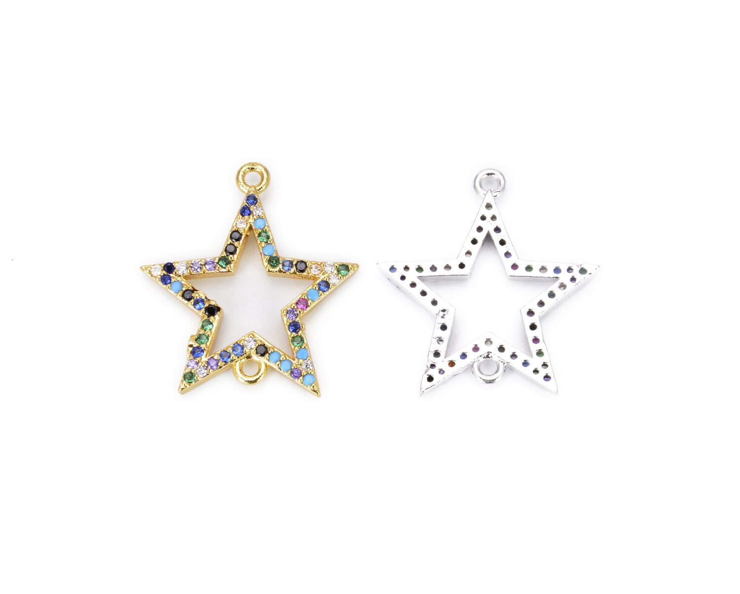 18K Gold Filled Multi CZ Star Charm Connector, Star Charm, Star Pendant, Star Bracelet, Star Necklace, Cubic Zirconia, 21x20mm, CN272